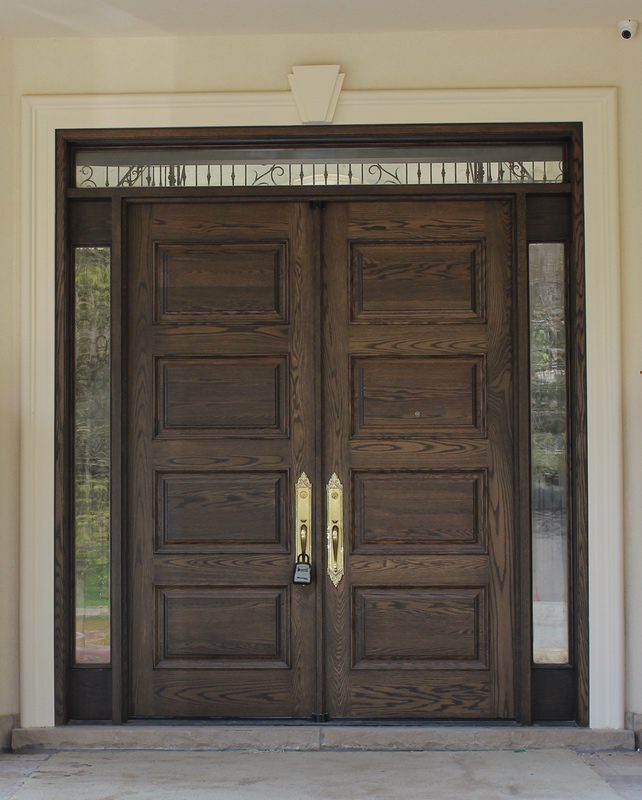 Luxury solid wood double door with glass on corner wood