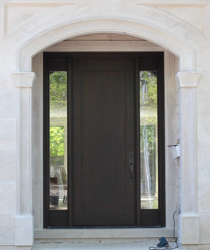 Premium solid wood single door with two side glass on corners