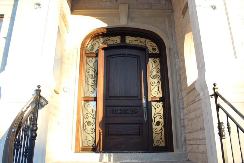 Luxury solid wood single door with glass on corners