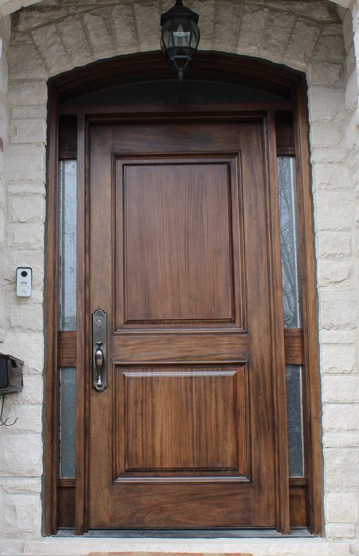 Classic single wood door with glass on corners