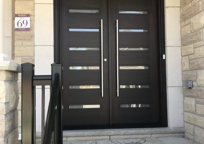 Modern Dark Wood Exterior Door with Window Inserts