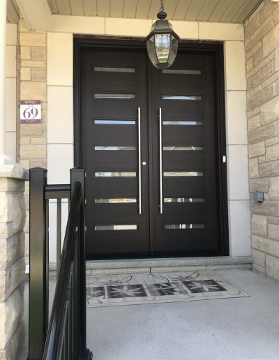 Modern Dark Wood Exterior Door with Window Inserts