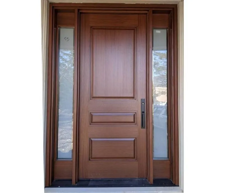 classic medium brown Wood Exterior Door with two sidelits