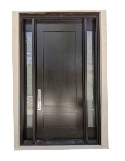 Transitional Black Wood Exterior Door with two sidelits