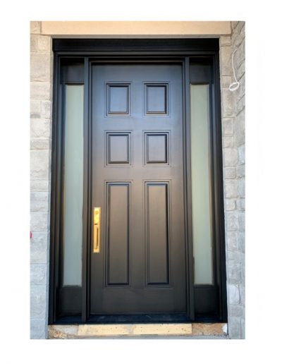 classic black Wood Exterior Door with two sidelits