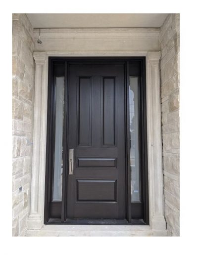 classic brown Wood Exterior Door with two sidelits