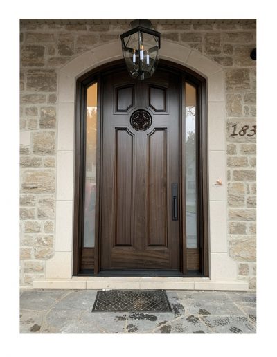 classic brown Wood Exterior Door with two sidelits