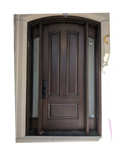 classic brown Wood Exterior Door with two sidelits