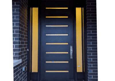 Modern Flat Dark Brown Wood Exterior Door with horizontal glass slots