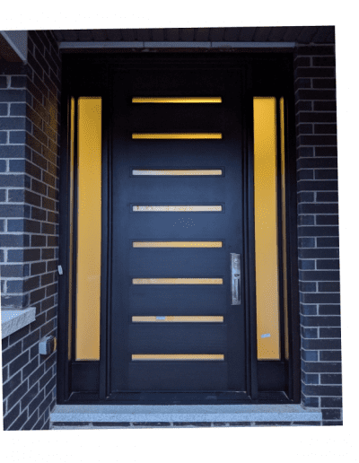 Modern Flat Dark Brown Wood Exterior Door with horizontal glass slots