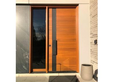 Modern light Brown Wood Exterior Door with one sidelit and horizontal grooves