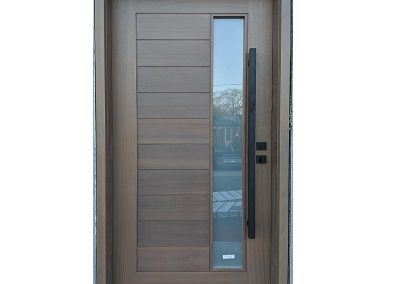 Modern light Brown Wood Exterior Door with Vertical Window Inserts