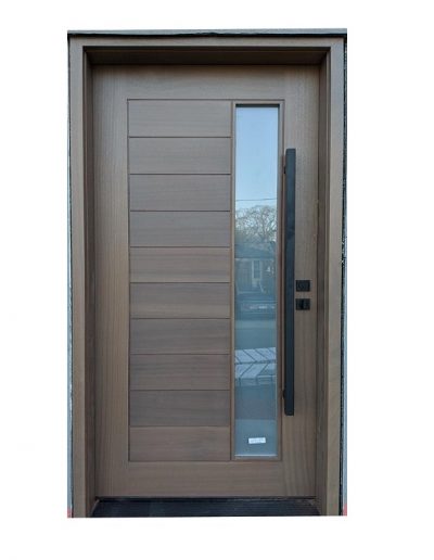 Modern light Brown Wood Exterior Door with Vertical Window Inserts