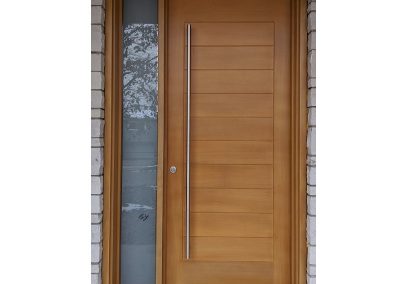 Modern light Brown Wood Exterior Door with one sidelit and horizontal grooves
