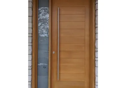 Modern light Brown Wood Exterior Door with one sidelit and horizontal grooves