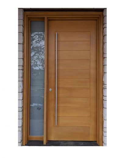 Modern light Brown Wood Exterior Door with one sidelit and horizontal grooves