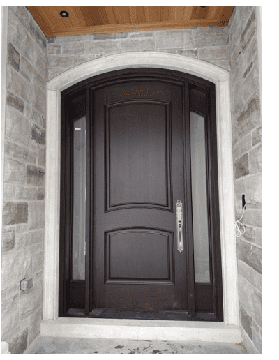 classic brown Wood Exterior Door with two sidelits