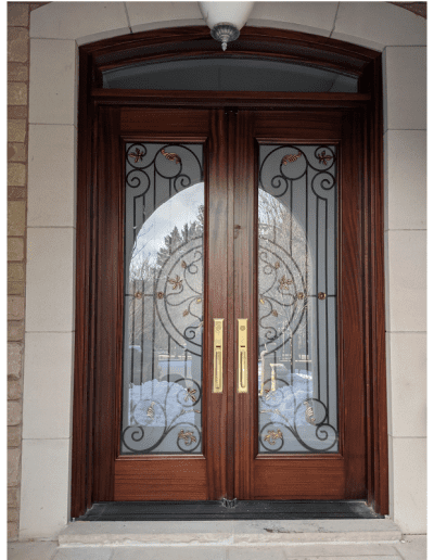 classic medium brown Wood double Exterior Door with transom