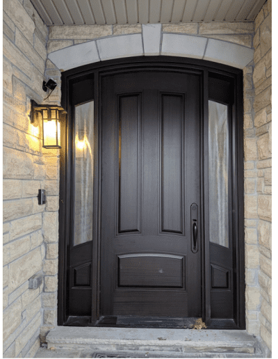 classic brown Wood Exterior Door with two sidelits