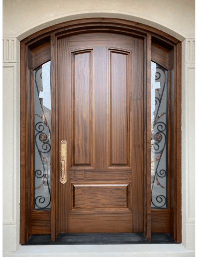 classic medium brown Wood Exterior Door with two sidelits