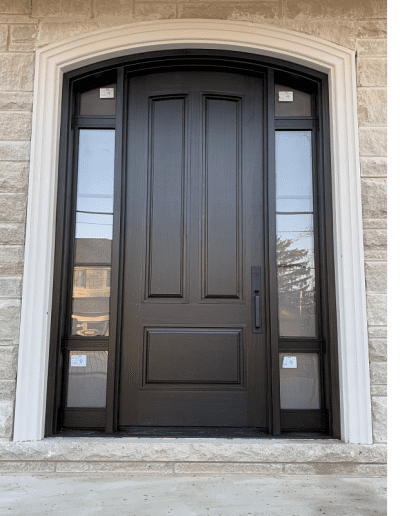 classic dark brown Wood Exterior Door with two sidelits